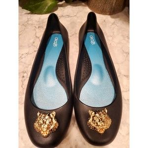 OKA b. Black Flats with Gold Lion Detail